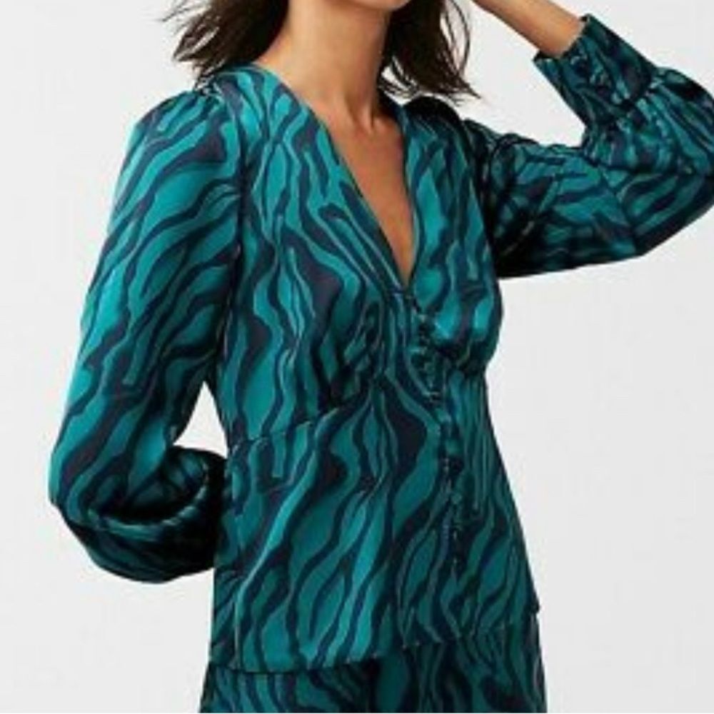 J-Crew Deep V-Neck Zebra Stripes Button Front Blouse  Sz 10